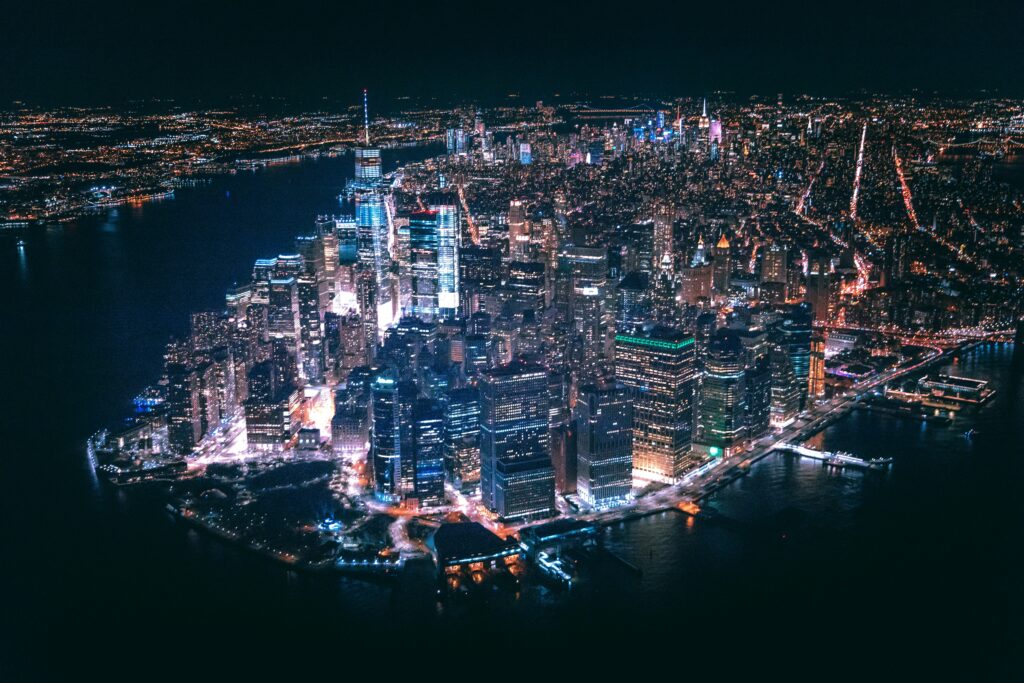 A glowing NYC skyline with skyscrapers at dusk, ideal for value urban travel 2025