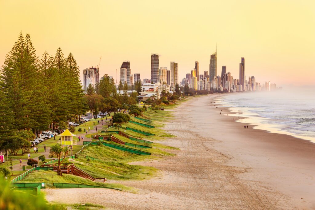 Surfers Paradise on the Gold Coast with golden sands and waves, a gem for value beach travel 2025.