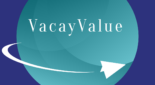 VacayValue logo with paper airplane orbiting green circle on blue background