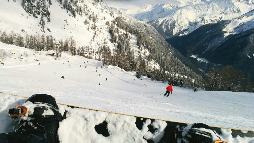 Mont Blanc in Chamonix with skiers and snowy peaks, a value adventure travel 2025 retreat.