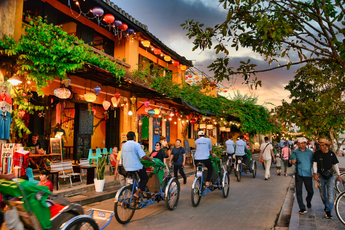 Hoi An Ancient Town yellow buildings and lanterns on a quiet street