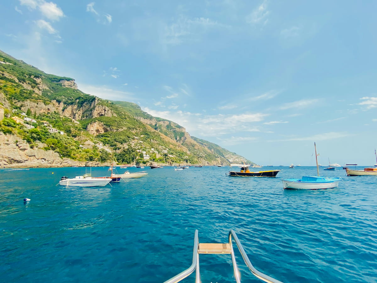 Aerial view of the Amalfi Coast cliffs and turquoise sea