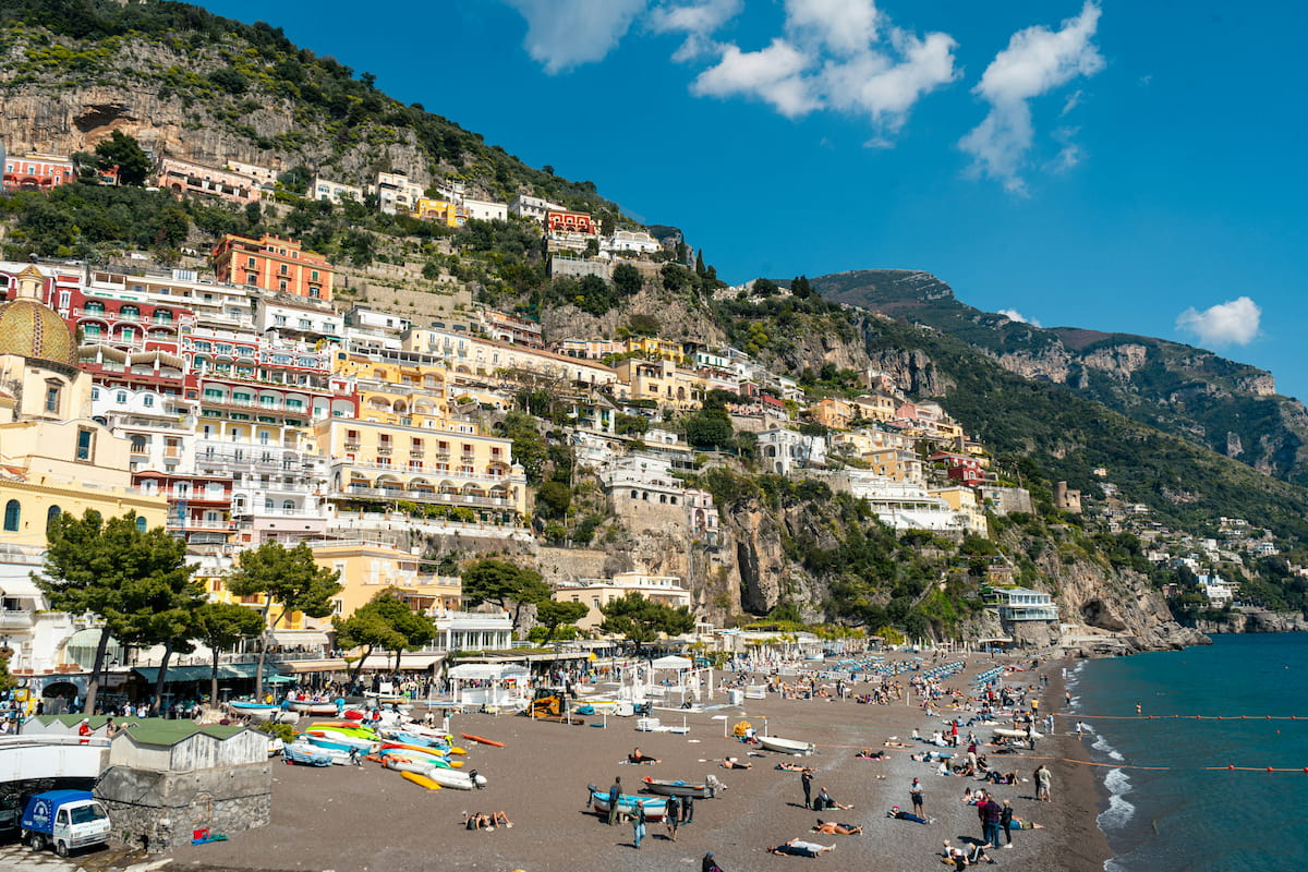 Positano village cascading down the Amalfi cliffs to the sea