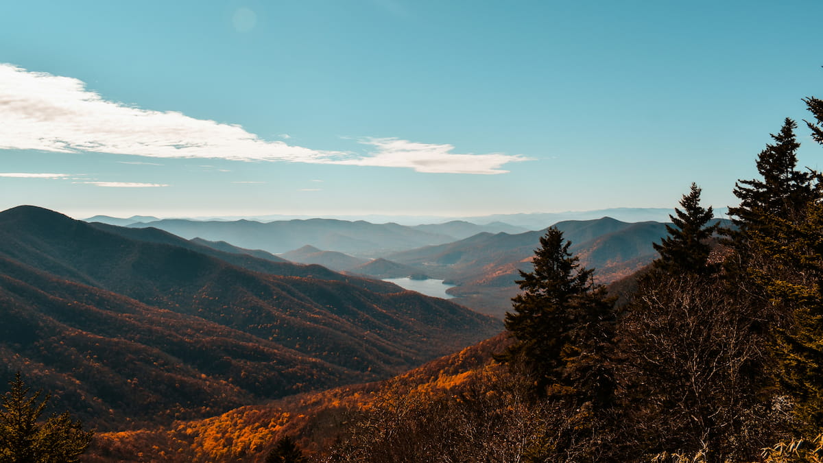 Blue Ridge Parkway mountain ridge view near Asheville North Carolina ideal for forest bathing