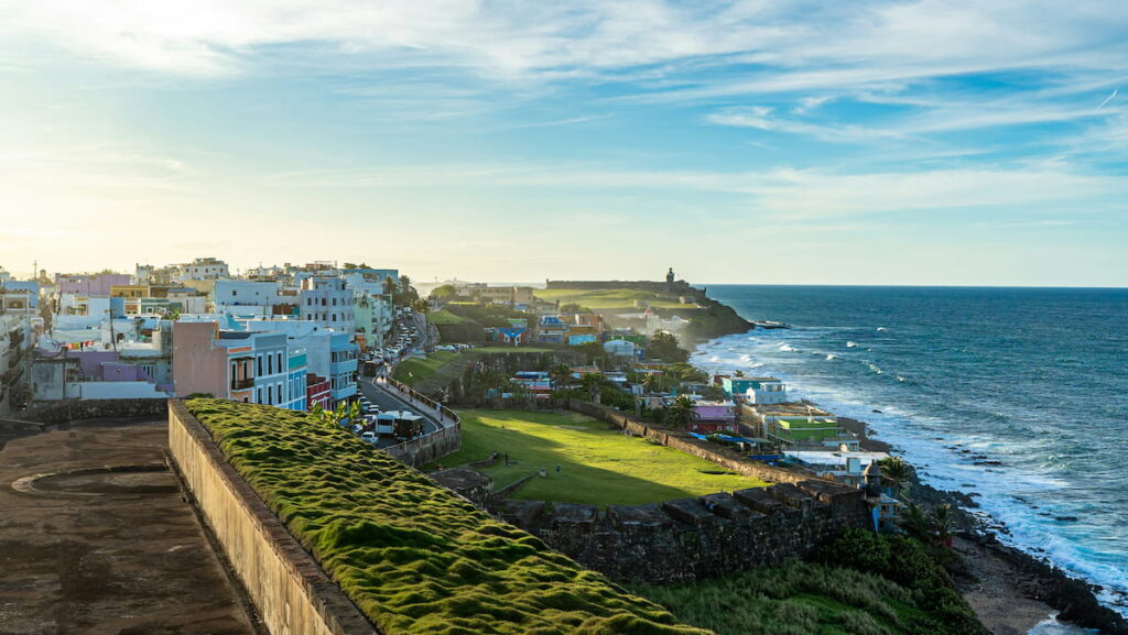 San Juan Puerto Rico Old City colorful colonial architecture above the Atlantic