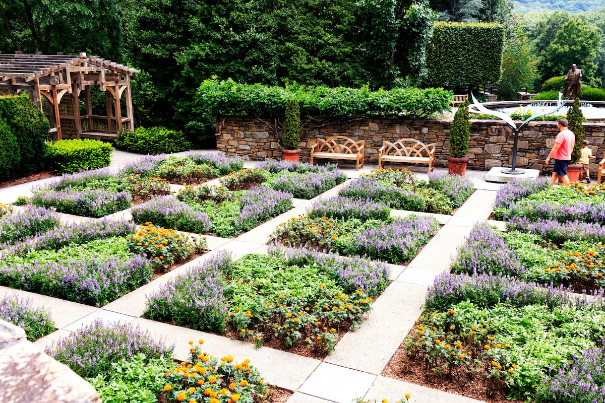 Formal botanical garden plots at an Asheville mountain estate