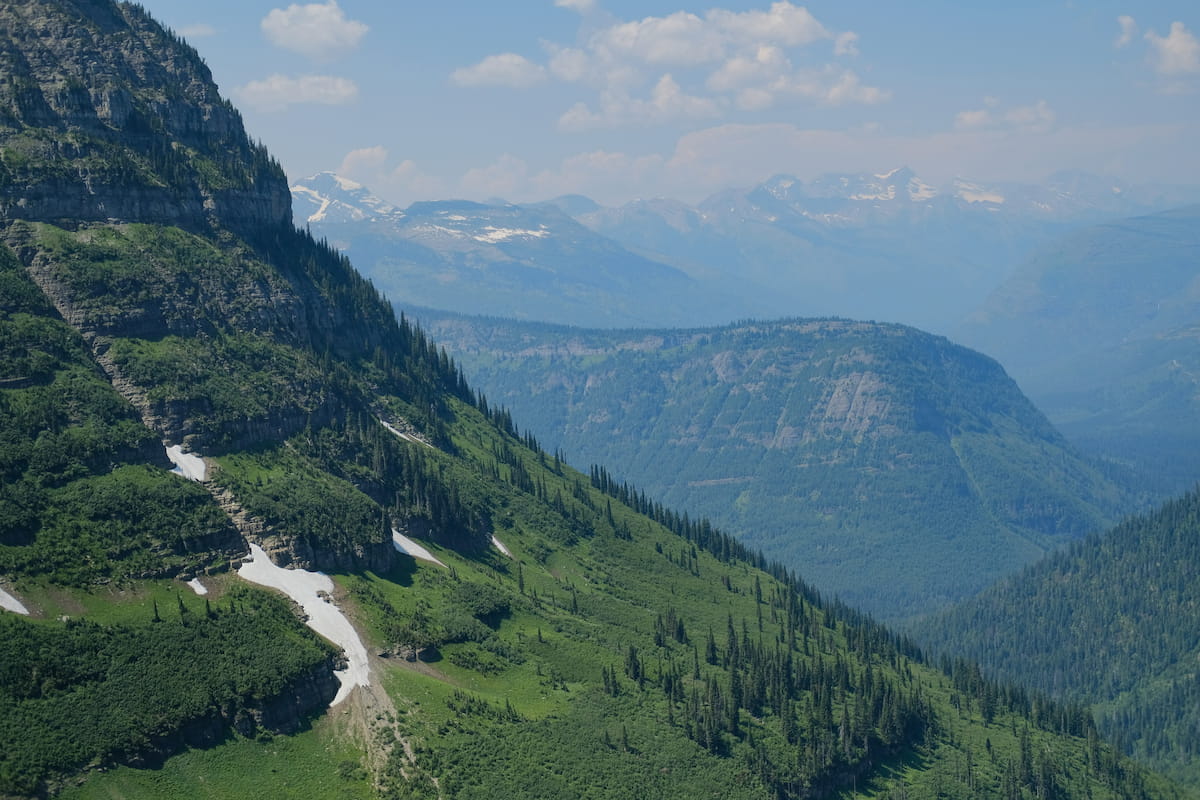 Going-to-the-Sun Road threading the Continental Divide in Glacier National Park, Montana