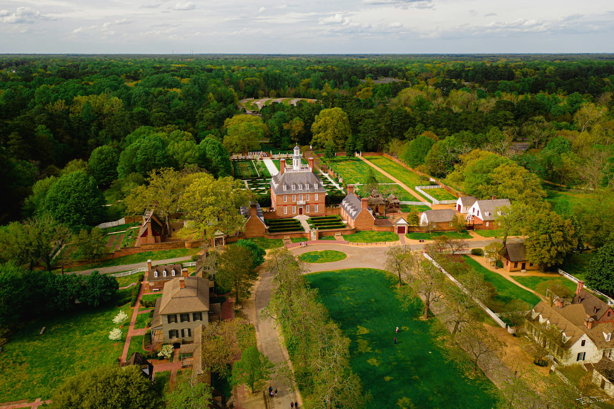 Colonial Williamsburg lined with colonial-era buildings