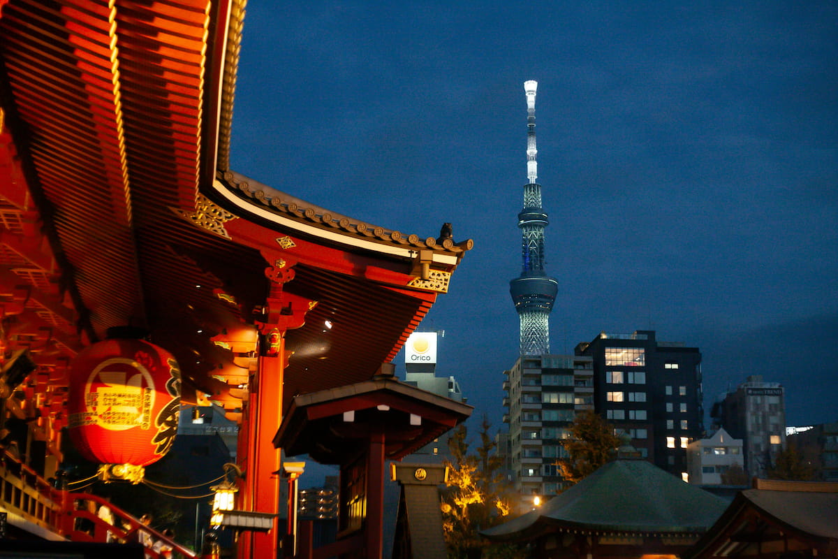 Tokyo Senso-ji temple Asakusa district lanterns at dusk